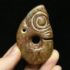 6CM Chnese Hongshan Culture Old Jade Carved Yu PIg Dragon Hook Amulet Pendant picture
