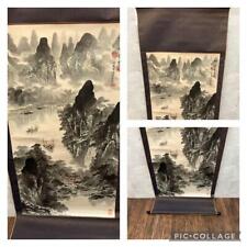 Antique Landscape Painting Boat Ink Hanging Scroll Japanese Art picture