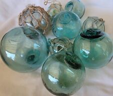 Japanese Glass Fishing FLOATS (9) MIX: Size/Hues ALL Makers Marks Antique USA BZ picture