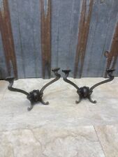 2 ANTIQUE CAST IRON HALL TREE DECORATIVE DOUBLE HAT COAT HOOK, SALVAGED HOOK picture