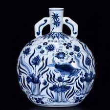 Splendid Chinese Handmade Painting Blue White Porcelain Fish Flat picture