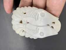 A Vintage Chinese Nephrite Jade Pendant Twin Fish 43g picture
