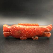 Old China Hongshan Culture Red Crystal Hand-Carved Fish Statue,#634 picture