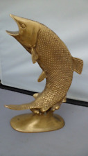 vintage brass leaping jumping fish Salmon Trout statue  ornament Sculpture picture