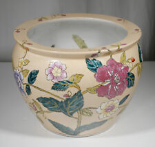 Antique Asian Famille Juane Fish Bowl Floral Pattern Hand Painted Ceramic VG+ picture