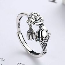 China Retro 925 Sterling Silver Fish and Lotus Adjustable Open Ring picture