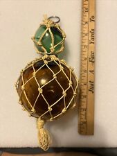 Vintage Blown Glass Fishing Floats Nautical Netted Buoy Balls Blue Amber picture