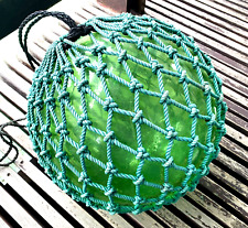 Extra Large Japanese Blown Glass Fishing Float, Bright Green with Net, Vintage picture
