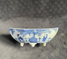 Antique Japanese Blue White Footed Ribbed Boat Shaped Planter Vase picture
