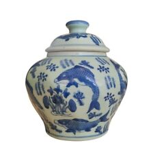 Qing, Old Reproduction - Blue & White Porcelain Hand Painted Fish Lidded Jar picture