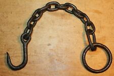 Antique Wrought Iron Hook on Length of Chain Beam Iron Ring 20