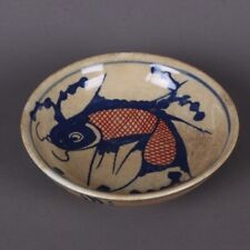 6.5'' Chinese Blue White Underglaze red Porcelain Fish Pattern Dish Plate picture