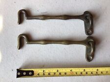 2 ANTIQUE HOOK BRASS DOOR LATCH VICTORIAN VINTAGE RARE UNUSUAL OLD MATCHED PAIR picture