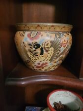 Chinese Vintage Ceramic Fish Bowl Satsuma Style Hand painted Planter Bowl 5” 