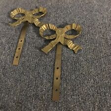 Gold Brass Bow Hanger Vintage Pair Metal Wall Hook Victorian Ribbon Hanging picture