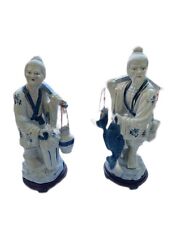 Large Chinese Fisherman Couple Blue White Porcelain Figurine Statues   16” picture