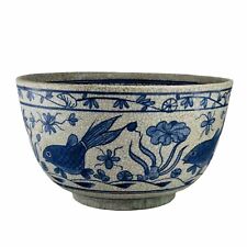 Chinese Pottery Bowl Fish Crackle Matte Finish L16cm picture