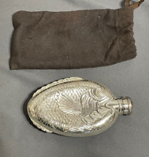 Antique TOWLE Silversmiths silverplate FISH Liquor Whiskey Pocket FLASK + Bag picture