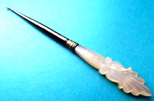 ANTIQUE PRETTY CARVED PEARL HANDLE CROCHET HOOK. picture