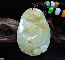 Certified Natural Hand-carved Hetian Jade Pendant Necklace fish&Ruyi G749f picture