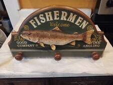 Vintage Collectable Fishermen Welcome Wood Plaque Trout Hanging 20