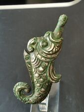 Chinese bronze Garment hook inlays silver fish shaped Dragon head buckle 鱼形带钩 picture