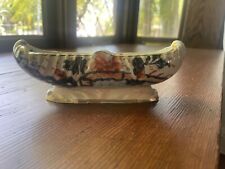 ANTIQUE IMARI  ? BOAT-SHAPED RELISH DISH 19TH C EMBOSSED RED FLORALS BLUE & GOLD picture