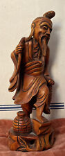 Antique Chinese Wood Hand Carved Fisherman Sculpture picture