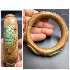 200 Years Old Carved Tibetan Jade Stone Bangle With Fish Carved Around picture