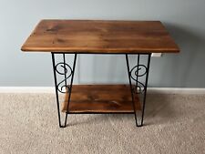 MCM Vtg Reclaimed Wood Fish Tank Base End Side Table Metal Legs Hand Crafted picture