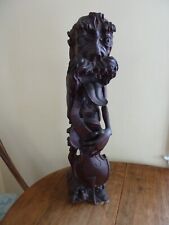 Antique German Carved Wood Black Forest Gnome  25â€� Figure Playing Bass Fiddle picture