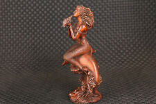 Collection Rare Chinese Boxwood Hand Carved Fish Girl Statue picture