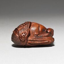 Netsuke Fish Wave Tsuge Wood Carving Wooden Sculpture from Japan picture