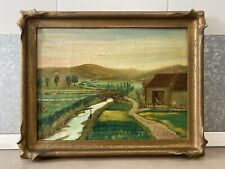 🔥 Antique Old French Countryside Landscape Folk Art Oil Painting, Vialard 1924 picture