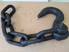 VERY HEAVY DUTY VINTAGE / ANTIQUE CAST IRON HOOK AND CHAIN  -23 INCH LONG picture
