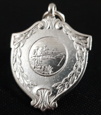 ANTIQUE STERLING SILVER POCKET WATCH FOB FISHING MEDAL 1953 picture