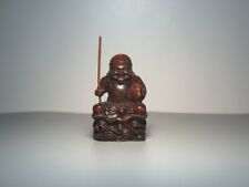 Old Tibetan Woodcarving Handcarved Statue of The God of Fortune Fishing Man picture