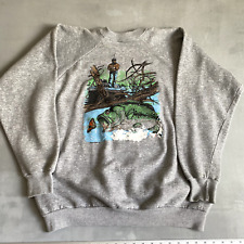 Vintage Sweatshirt Mens Large 1989 Gray Fishing outdoor Trout Graphic picture