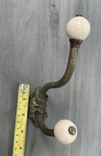 Large Antique Victorian Brass coat hook with Porcelain Knobs picture