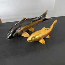Twin Carp Fish Metal statue Couple Figurine Craft Japanese Vintage Art Gold picture