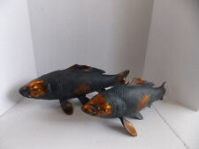 2 x Large Vintage Carp Koi Fish Sculpture  Cast iron Figurine Japanese 19 1/4
