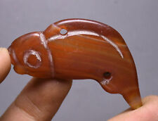 Hongshan Culture Natural Agate Carved Fish Goldfish Fishs Animal Amulet Pendant picture