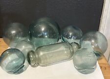 Vtg Japanese Rolling Pin Glass Round Ball Fishing Floats Buoy Lot Of 8 picture