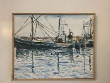 Fishing Boats In The Harbor Fishing Painting by Sean B(?) 21” X16.5 Rockport MA picture