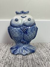 Vintage Koi Fish Kissing Vase Figure Blue White Porcelain 6