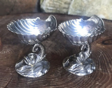 Antique Victorian silver plated dolphin table salts fish shell scallop bowls 2