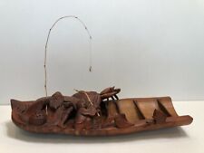 Antique Chinese Large Bamboo Root Hand Carved Boat Fishing Scene, 22