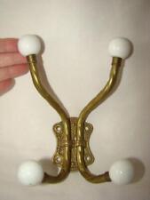 1970s Solid Brass, Wall Mount DOUBLE HOOK HANGER, Porcelain Knobs. General Store picture
