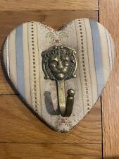 Vintage Heart Shaped Coat Hanger Hook Floral Brass Lion Belgium Cottage Core picture