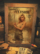 Vintage Fly Fishing Art Print Pflueger Reel Trout Fishing Pinup Girl Poster Gift picture